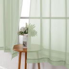 Light Green Sheer Curtains 63 Inch Length 2 Panels Set, Elegant Voile Curtains - Image 3