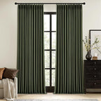 MIULEE Olive Green Pinch Pleated 100% Blackout Linen Curtains 40x108 Inches | by MIULEE