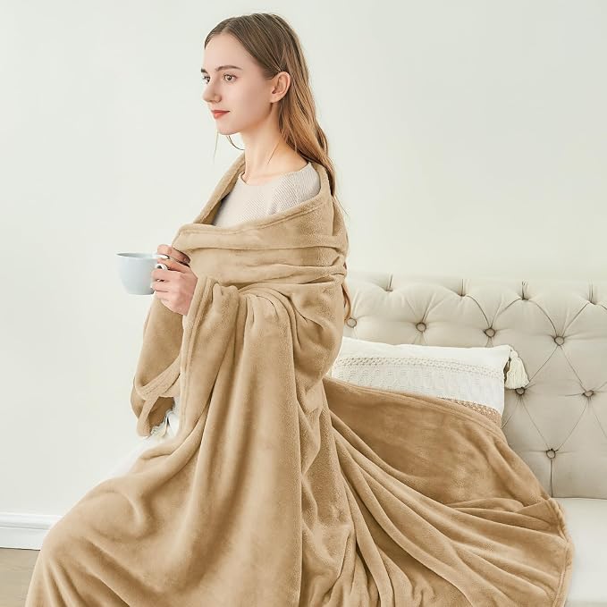 BEDELITE Fleece Blanket Soft Plush King Bed Blanket Light Camel 108"x90" | - Image 9