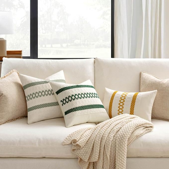 MIULEE Set of 2 Sage Green Boho Decorative Lumbar Pillow Covers 12x24 Inch | - Image 2