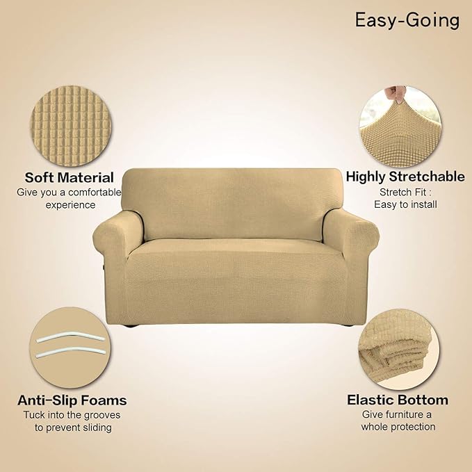 Easy-Going Stretch Oversized Sofa Couch Slipcover Washable Beige | 1-Piece - Image 3