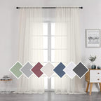 Sheer Ivory Curtains Light Filtering Window Drapes by OVZME