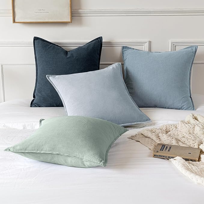 MIULEE Decorative Linen Euro Sham Pillow Covers 28x28 Inch Blue Grey | Boho - Image 5