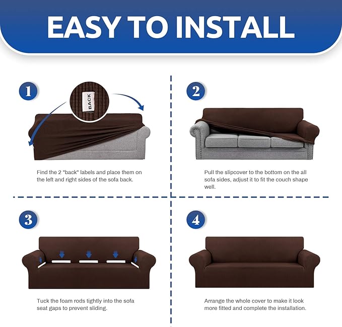 Stretch Couch Covers for Sofa, 3 Cushion Couch Slipcover, Chocolate | 1-Piece - Image 6
