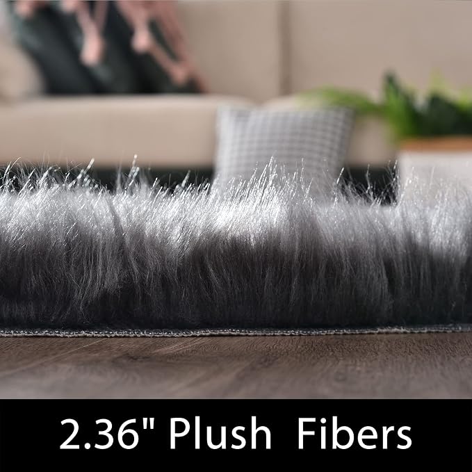 Latepis Dark Grey Small Bedroom Rugs 2x3 Washable Rugs Soft Shaggy Fuzzy Faux - Image 2