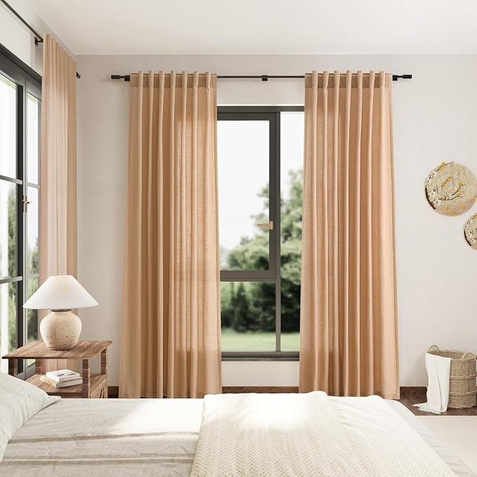 Camel Linen Curtains for Living Room 92 Inches Long Back Tab and Rod Pocket - Image 7