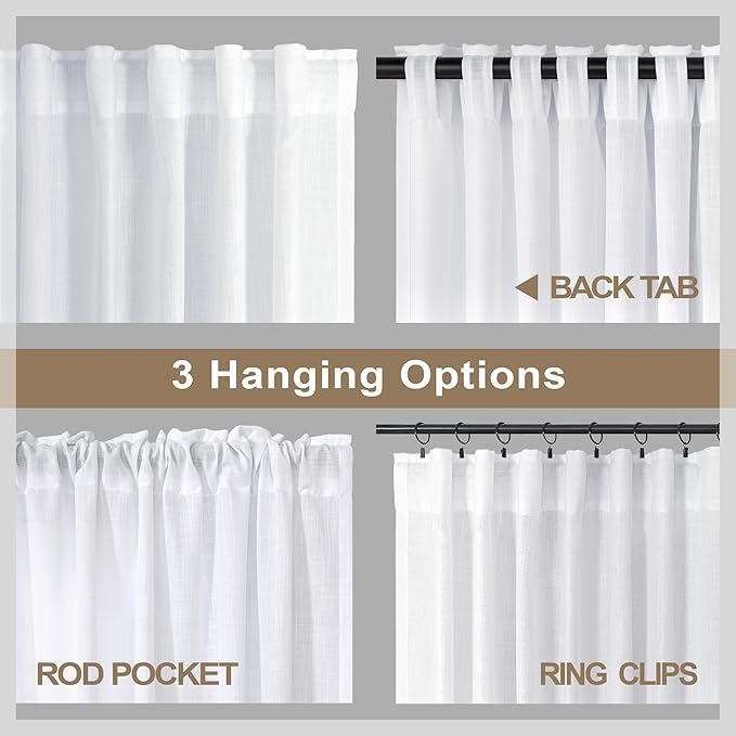 Pitalk White Linen Curtains 90 Inch Length - Image 5
