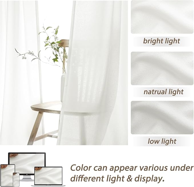 Extra Long Pinch Pleat Snow White Semi Sheer Curtains 108 Inches Long - Image 7