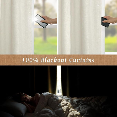 100% Blackout Natural Polyester Curtains, 68 Inches Linen Textured Thermal - Image 2