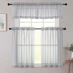 Kitchen Curtains 24 Inch Length Tier 2 Pieces, Light Grey Sheer Curtain Solid - Image 8