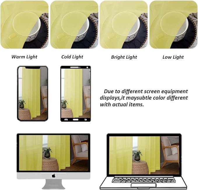 Chyhomenyc Sheer Lemon Tier Curtains 24 Inch Length Set, Small Window Kitchen - Image 4