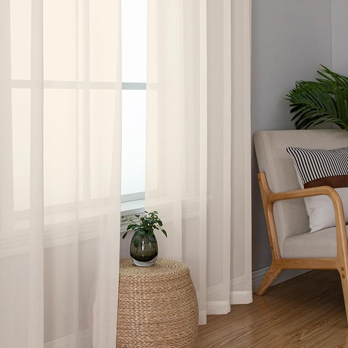 Cream Sheer Curtains 78 inches Long 2 Panels Set - Image 3