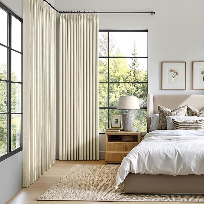 MIULEE Cream Pinch Pleated 100% Blackout Linen Curtains 40x63 Inches | Room - Image 2