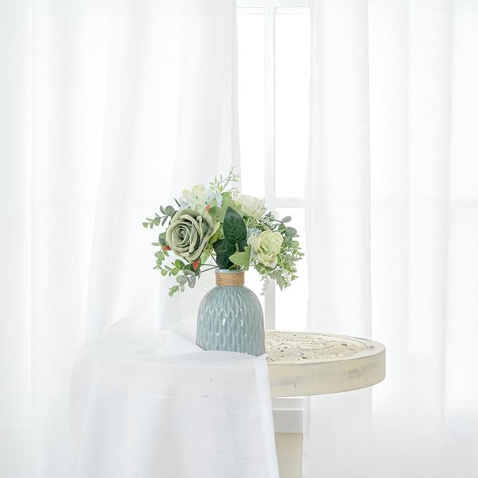 YoungsTex White Linen Semi Sheer Curtains 80 Inch Length - Image 3