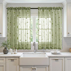 MIULEE Sage Green Sheer Curtains 2 Panels Leaf Patterned, W52 x L45 | - Image 2