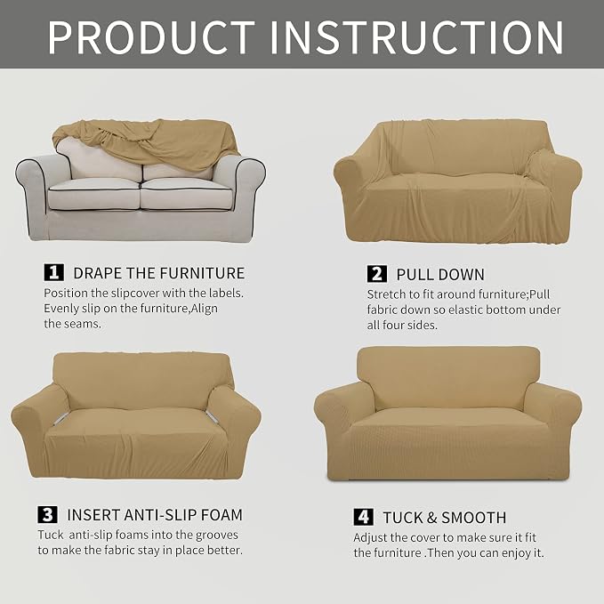 Easy-Going Stretch Loveseat Couch Covers Washable Golden | 1-Piece Loveseat - Image 8