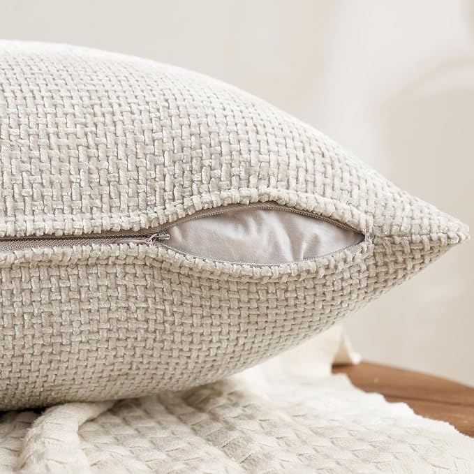 MIULEE Decorative Chenille Pillow Covers Neutral Beige 18x18 Pack of 4 | Modern - Image 7