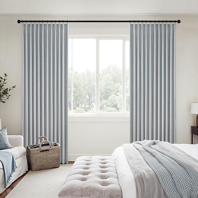 MIULEE Grayish Blue Pinch Pleated 100% Blackout Linen Curtains 40x90 Inches | - Image 2