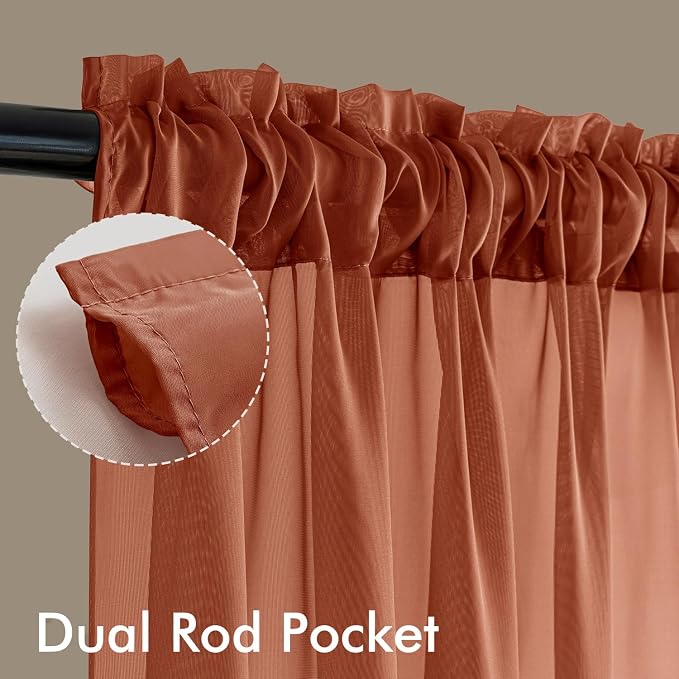 MIULEE 4 Panels Fall Burnt Orange Sheer Curtains 54 x 84 Inches | Light - Image 3