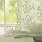 YJ YANJUN Vintage Lace Curtains 63 Inch Length-Elegant Floral Sage Green Sheer - Image 3