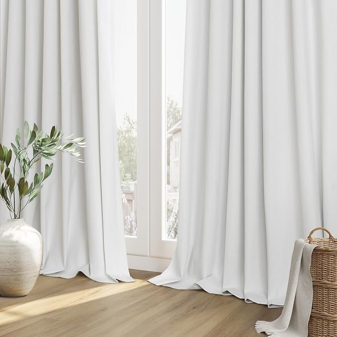 White 100% Blackout Linen Curtains 60 Inch Wide by 102 Inch - Image 8