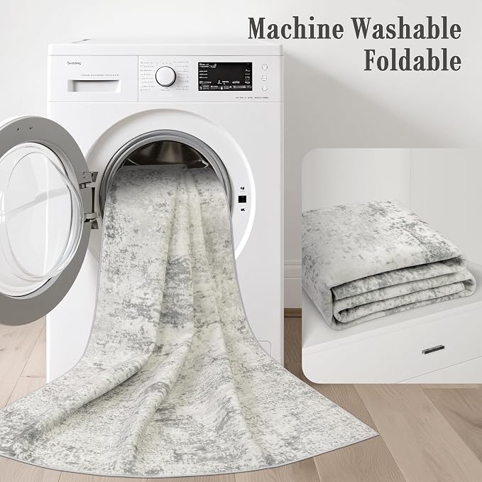 2.6x8 Washable Runner Rug：Modern Abstract Kitchen Soft Carpet Gray | - Image 6
