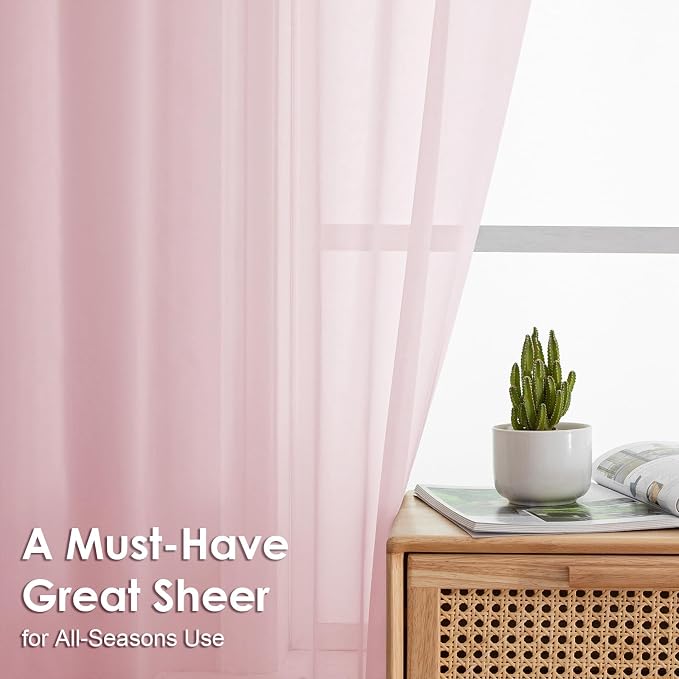 Blush Pink Sheer Curtains 90 Inches Long 2 Panels - Image 2