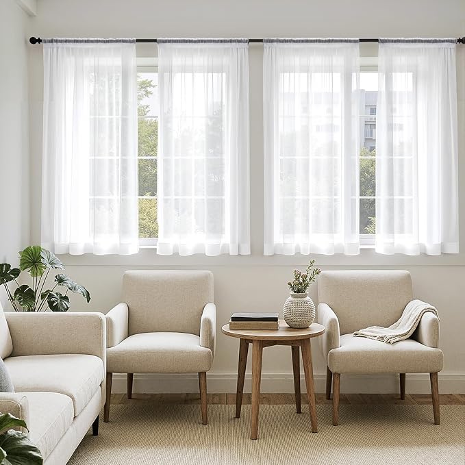 MIULEE White Sheer Curtains 63 Inches Long 4 Panels 54 x 63 Inches | Light by MIULEE