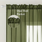 MIULEE Olive Green Sheer Curtains 54 X 45 Inches, 2 Panels | Solid Color - Image 2