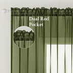MIULEE Olive Green Sheer Curtains 54 X 63 Inches, 2 Panels | Solid Color - Image 2
