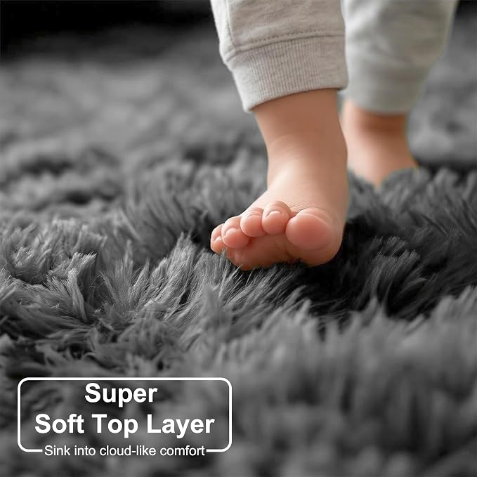 Amdrebio Grey Shag Furry Fuzzy Area Rug 5x8 - Image 2