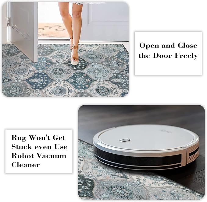 Lahome Moroccan Washable Runner Rug, 2x6 Blue Kitchen Runners - Image 4