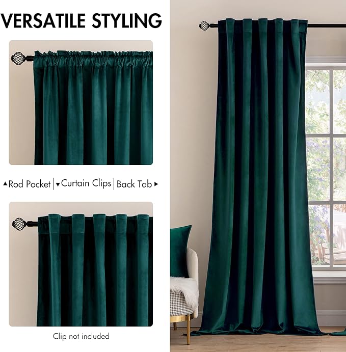 MIULEE Velvet Blackout Curtains 52x84 inches 2 Panels Emerald Green | Luxury - Image 2