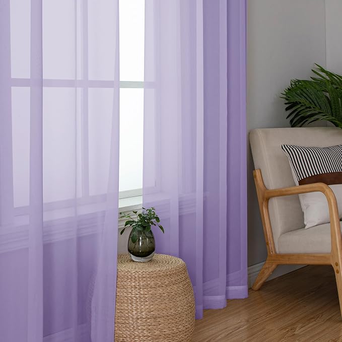 Lavender Sheer Curtains 78 Inches Long 2 Panels Set, Light Filtering Solid - Image 2