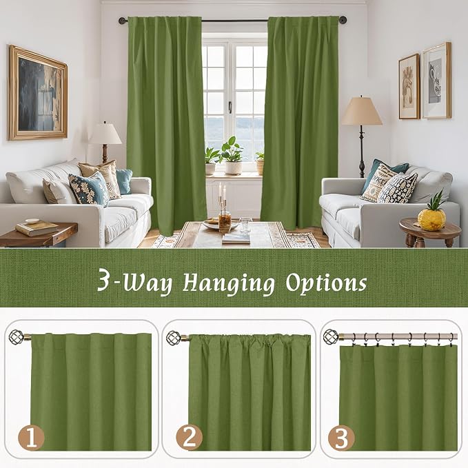 Sage Green 100% Blackout Linen Curtains 84 Inch - Image 9