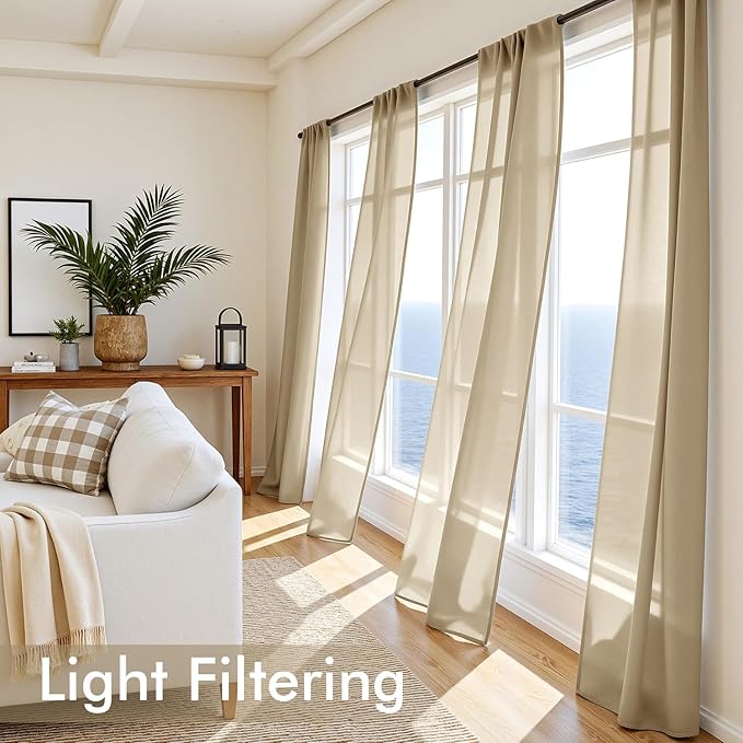 MIULEE Beige Sheer Curtains 63 Inches Long 4 Panels 42 x 63 Inches | Light - Image 4