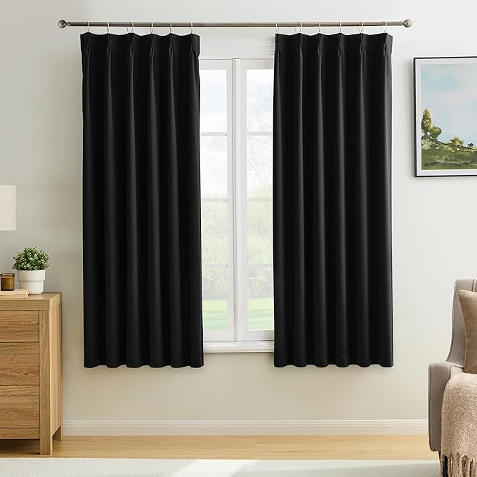 Short Pinch Pleated Blackout Curtains 54 Inch Long 2 Panels by KEQIAOSUOCAI