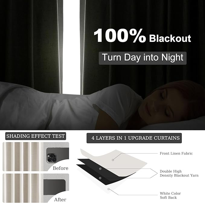 Topfinel 92 Inch Long Black Out Custom Drapery 2 Panels Neutral Blackout Cream - Image 6