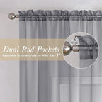 Grey Sheer Curtains 63 Inch Long 2 Panels, Elegant Voile Drapes - Image 2