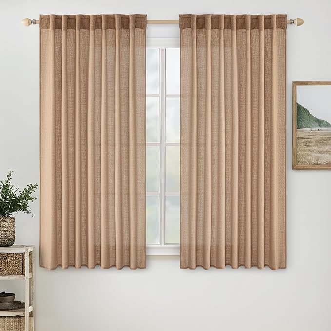 MIULEE Light Brown Linen Curtains 42x63 Inch 2 Panels by MIULEE