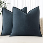 MIULEE Decorative Linen Pillow Covers 20x20 Inch Deep Blue | Boho Farmhouse​ by MIULEE