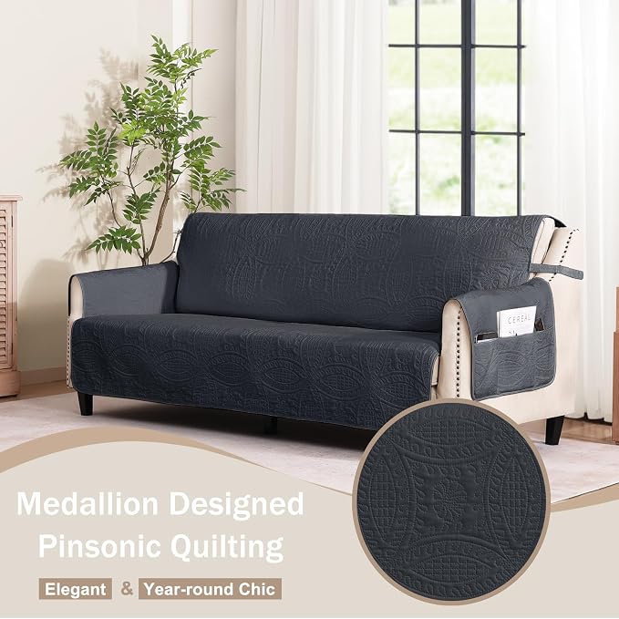 Soft Quilted Couch Cover with Pockets - Image 3