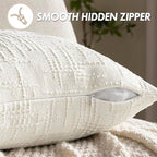 MIULEE Chenille Textured Euro Pillow Covers Cream White 24x24 Set of 2 | Slubby - Image 7