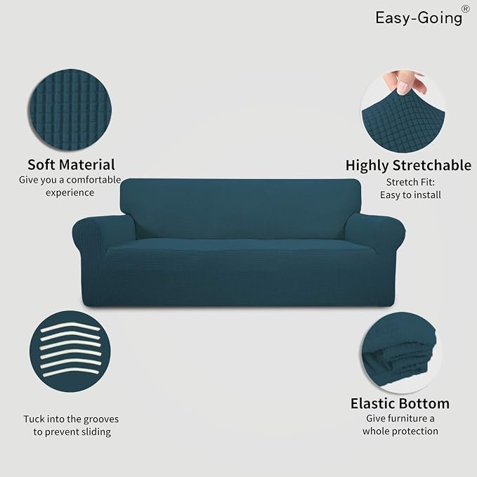 Easy-Going Stretch 4 Seater Oversized Sofa Couch Cover Deep Teal | 1-Piece - Image 3