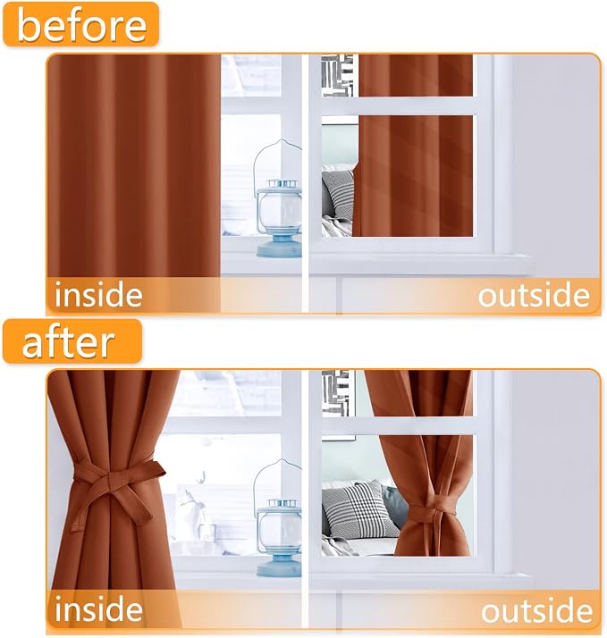 Fall Blackout Curtains for Bedroom Burnt Ochre 52 x 45 Inch 2 Panel | Thermal - Image 4