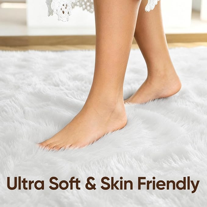 Noahas 4'x5'3'' White Fluffy Soft Area Rug Non-Slip - Image 5
