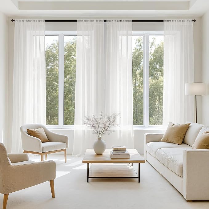 MIULEE Beige White Sheer Curtains 84 Inches Long 4 Panels 42 x 84 Inches | by MIULEE