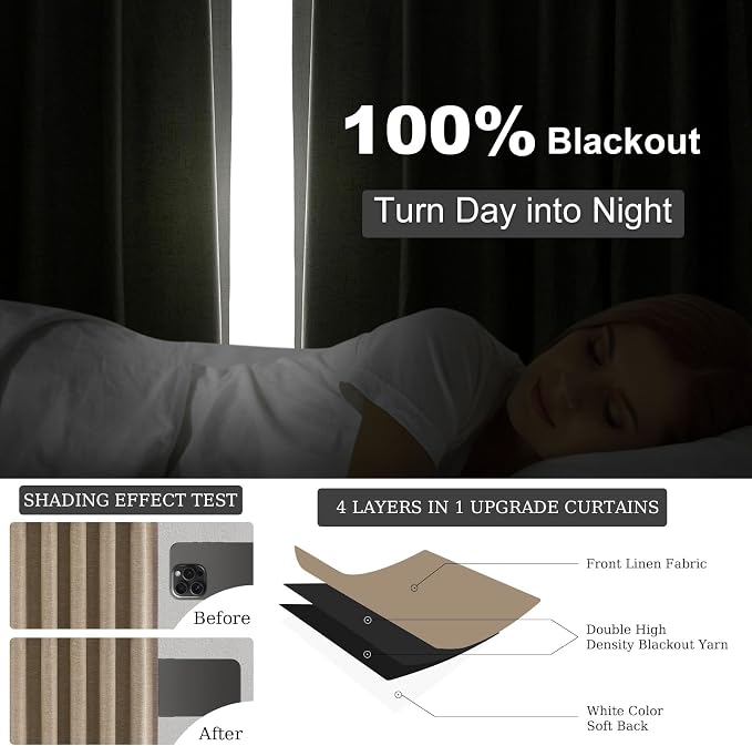 Topfinel Extra Long Total Blackout Linen Curtains 108 Inches Long - Image 6