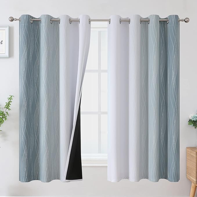 Stone Blue and Greyish White Blackout Curtains by ESTELARTEXTILER