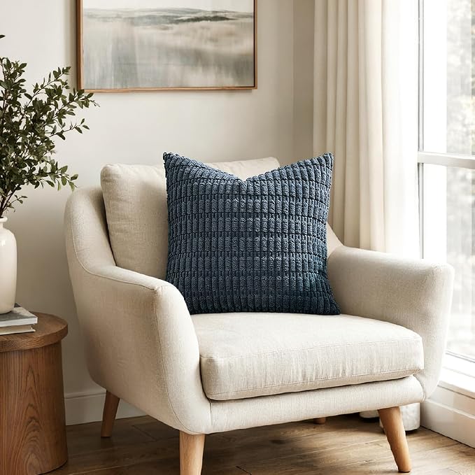 MIULEE Corduroy Decorative Throw Pillow Covers 20x20 Blue Pack of 2 | Soft Boho - Image 4